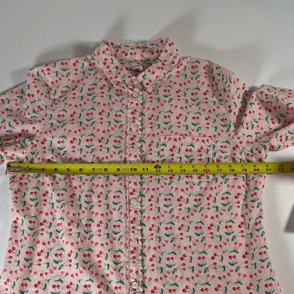 J. Crew 100% Cotton Pink Cherry Print Long Sleeve Button Down Women’s Shirt L - Picture 8 of 11